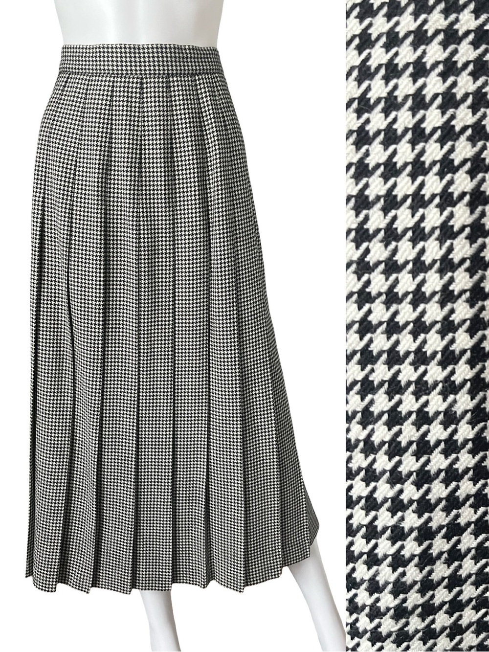 Talbots Black and White Houndstooth Pleated Midi Skirt